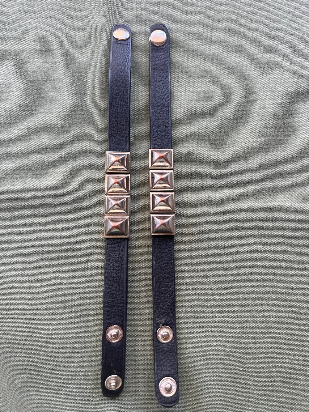 Black Leather Stud Bracelet with metal Pyramid Accents